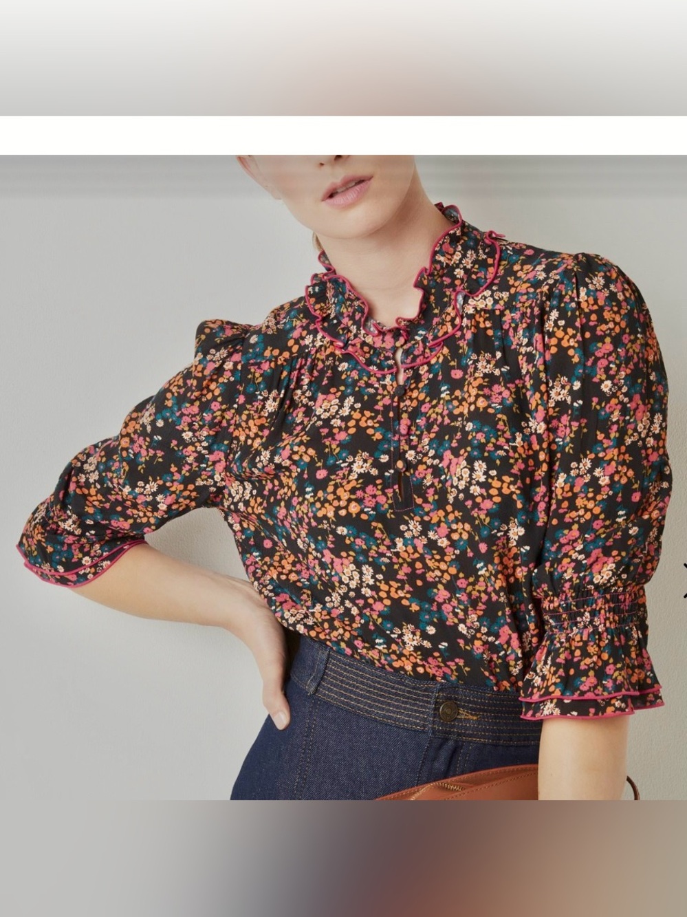 WYSE London Black Multi Celine Winter Ditsy Floral Print Blouse Size 2 (US 6)NWT